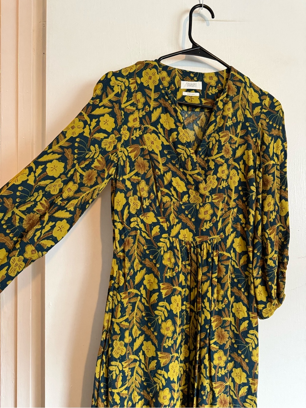 Toast teal and okra Floral Fluid Crepe midi length Dress Size 8 - Picture 4 of 9